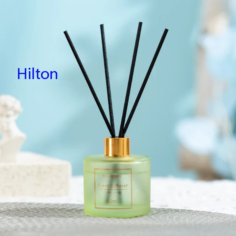 موزع ريد 50مل مستوحى من فنادق هيلتون وماريوت، زيوت عطرية فاخرة، أعواد موسعة، عطر مستمر وطويل الأمد، للمنزل والمكتب | 50ml Hilton & Marriott Inspired Reed Diffuser, Premium Essential Oils, Expanding Reeds, Long-Lasting Home & Office Fragrance