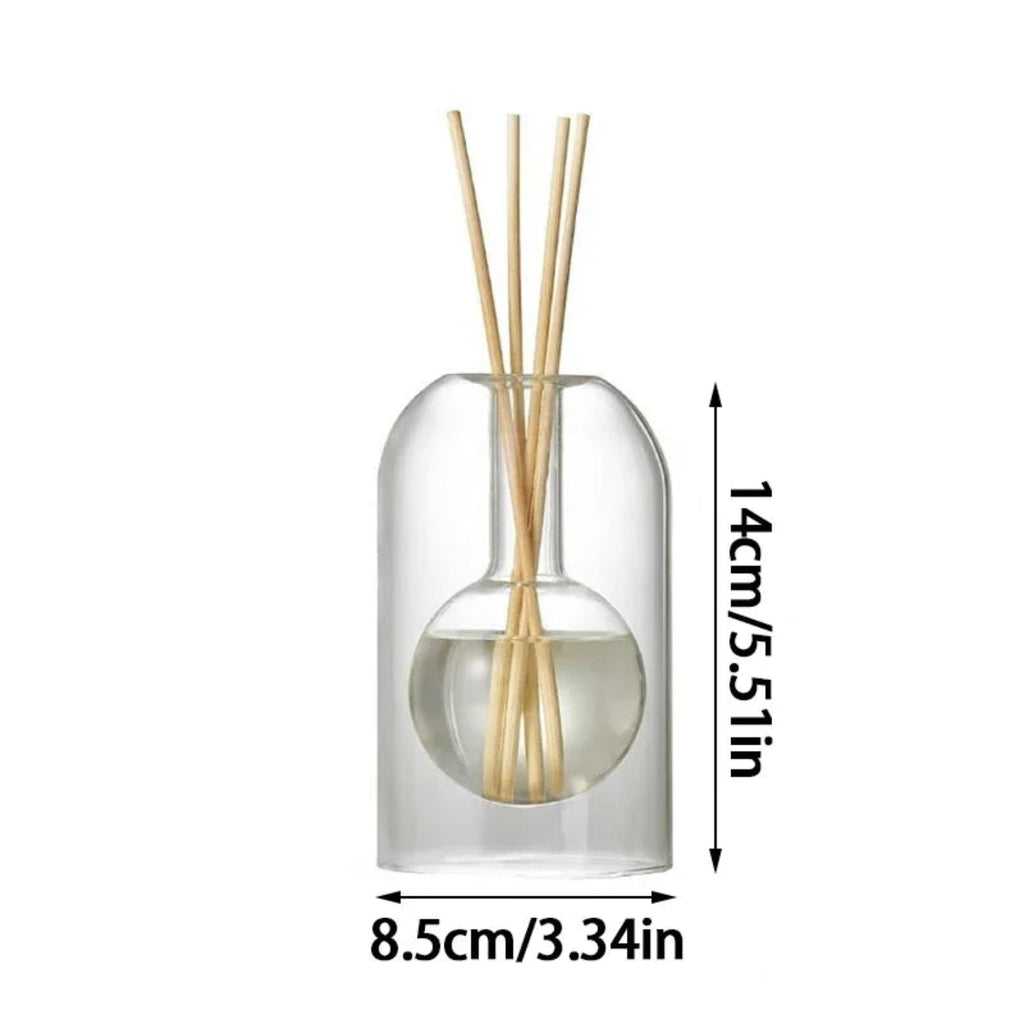Double Layer Transparent Glass Fragrance Diffuser Bottle, Elegant Aromatherapy   زجاجة موزع عطر زجاجية مزدوجة الطبقات، أنيقة للاسترخاء والعلاج العطري