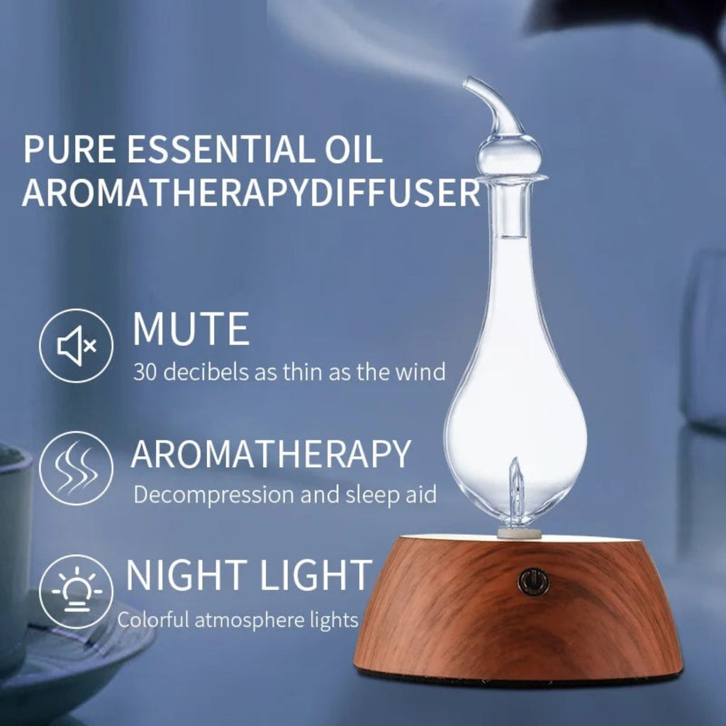 Waterless Essential Oil Pure Diffuser 50ML Mini Nebulizer with Wood Base and Glass Reservoir | ناشر عطور زيوت أساسية بدون ماء، ناشر نبضي صغير 50 مل مع قاعدة خشبية وخزان زجاجي