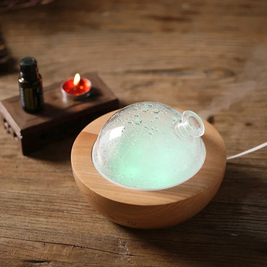 150ML Bluetooth Wooden Aromatherapy Diffuser with LED Lights and Ultrasonic Mist  ناشر عطور خشبي بتقنية البلوتوث، سعة 150 مل مع إضاءة LED وضباب فائق النعومة