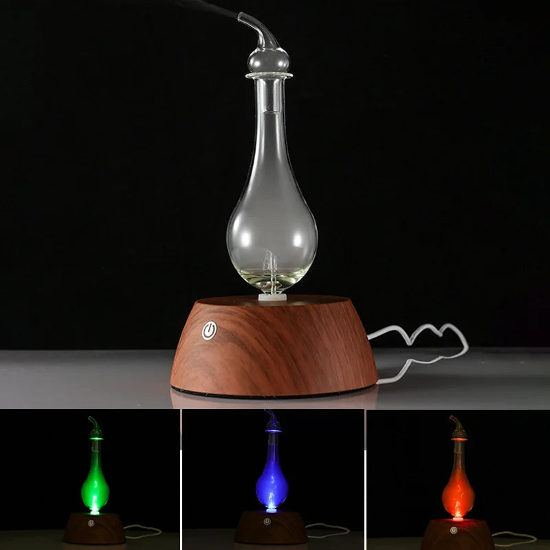 Waterless Essential Oil Pure Diffuser 50ML Mini Nebulizer with Wood Base and Glass Reservoir | ناشر عطور زيوت أساسية بدون ماء، ناشر نبضي صغير 50 مل مع قاعدة خشبية وخزان زجاجي