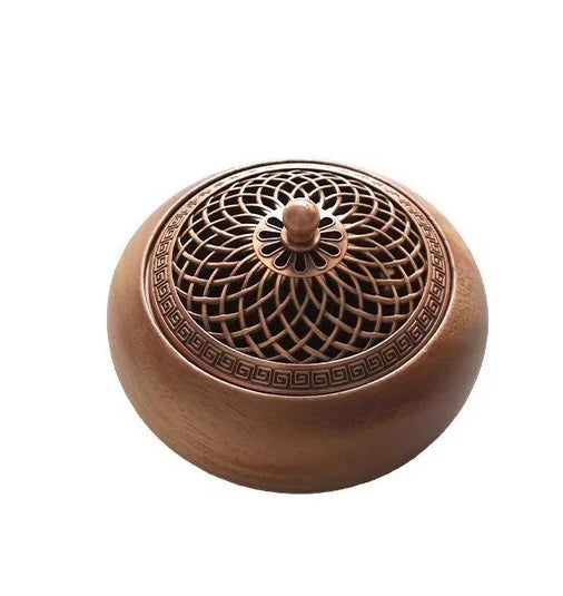 South American walnut round incense burner, solid wood, handcrafted, incense sticks, incense coils, meditation, yoga, home décor, minimalist design | مبخرة دائرية من خشب الجوز الأمريكي الجنوبي، مصنوعة يدويًا، أعواد بخور، مخاريط بخور، التأمل، اليوغا، ديكور منزلي، تصميم بسيط