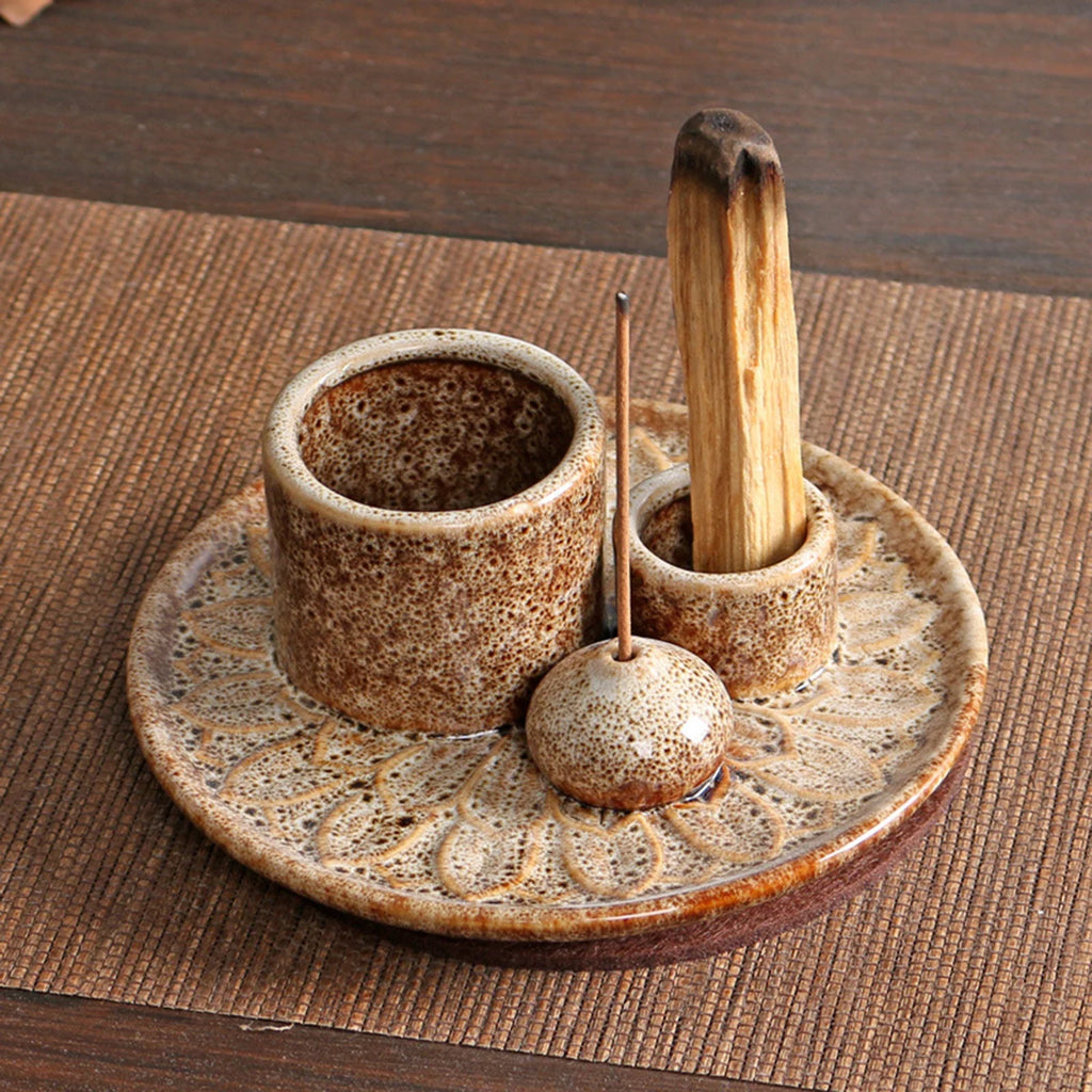 4-in-1 ceramic incense burner, incense sticks, cone incense, Palo Santo, tea light candles, meditation, aromatherapy, home décor, spiritual décor | مبخرة سيراميك 4 في 1، أعواد بخور، مخاريط البخور، خشب بالو سانتو، شموع صغيرة، التأمل، العلاج بالعطور، ديكور منزلي، ديكور روحاني