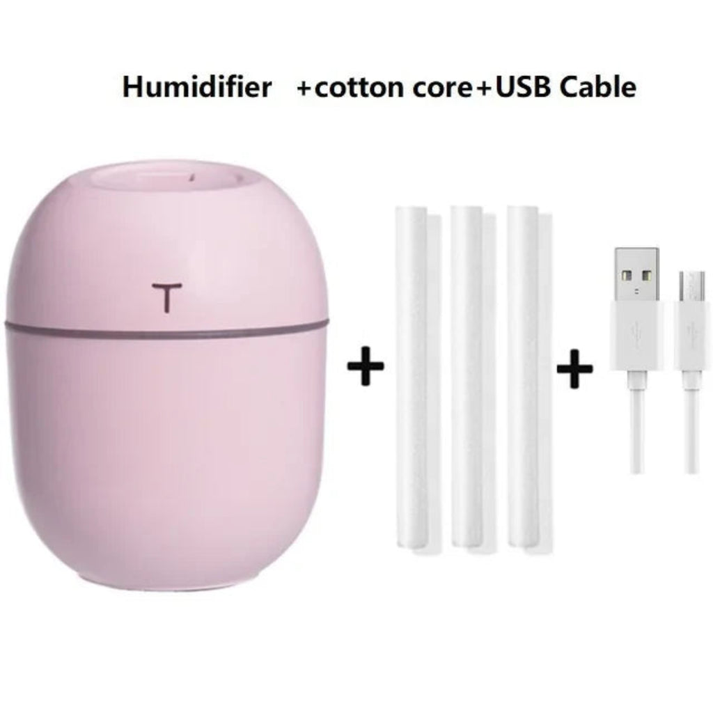 220ML Portable Mini Air Humidifier & Aroma Diffuser with Ultrasonic Mist and LED Night Light  مرطب هواء صغير محمول بسعة 220 مل مع ضباب فائق النعومة وإضاءة LED