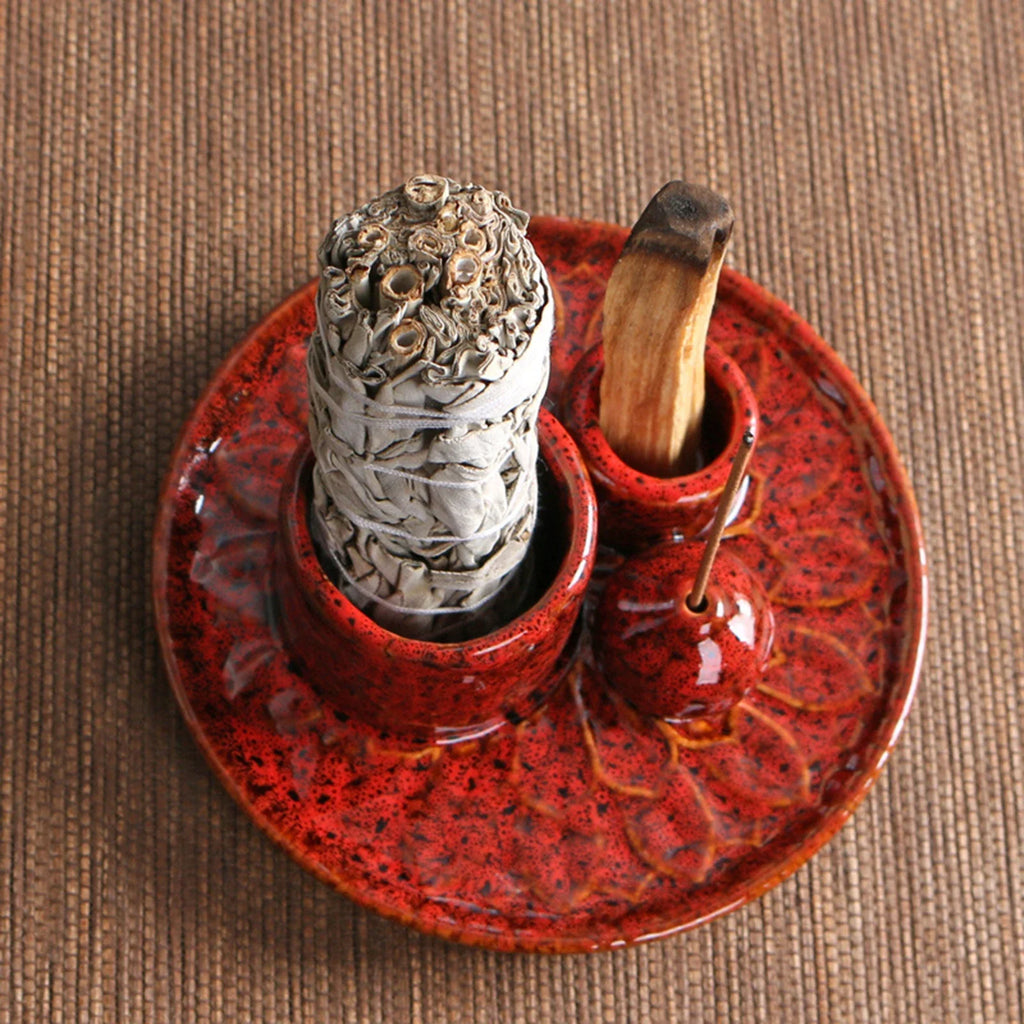 4-in-1 ceramic incense burner, incense sticks, cone incense, Palo Santo, tea light candles, meditation, aromatherapy, home décor, spiritual décor | مبخرة سيراميك 4 في 1، أعواد بخور، مخاريط البخور، خشب بالو سانتو، شموع صغيرة، التأمل، العلاج بالعطور، ديكور منزلي، ديكور روحاني