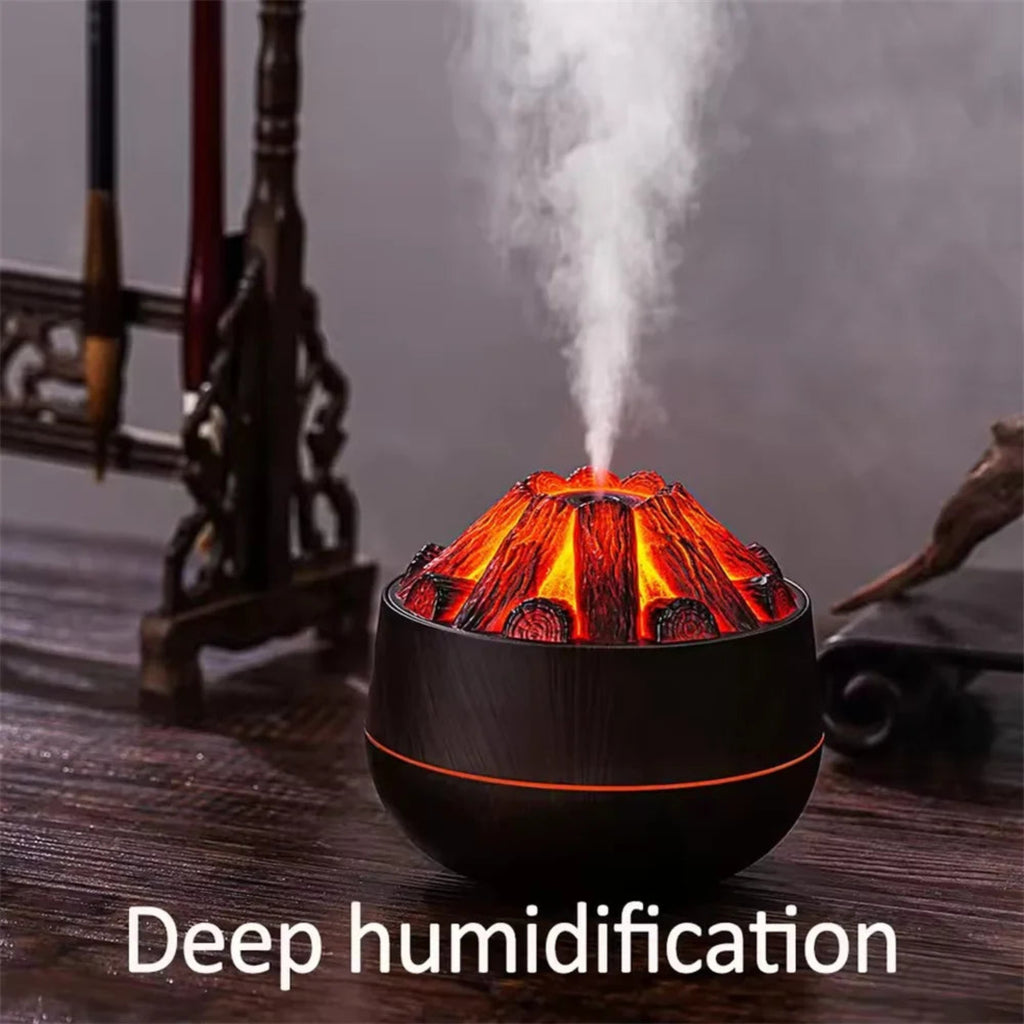 Charcoal Flame Ultrasonic Aroma Humidifier – 300ML Essential Oil Diffuser | مرطب هواء بتصميم لهب الفحم، 300 مل مع ناشر زيوت أساسية