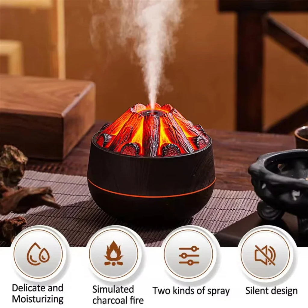 Charcoal Flame Ultrasonic Aroma Humidifier – 300ML Essential Oil Diffuser | مرطب هواء بتصميم لهب الفحم، 300 مل مع ناشر زيوت أساسية