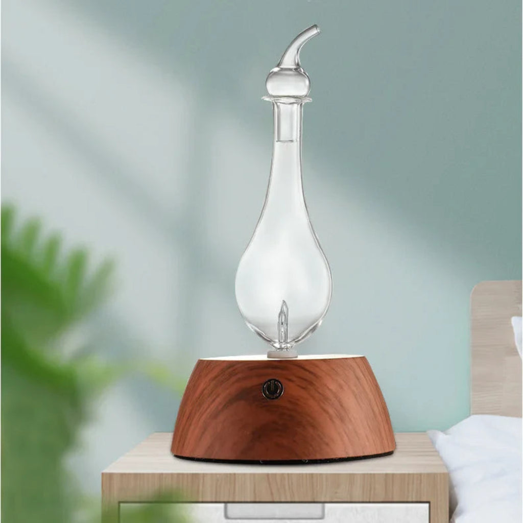 Waterless Essential Oil Pure Diffuser 50ML Mini Nebulizer with Wood Base and Glass Reservoir | ناشر عطور زيوت أساسية بدون ماء، ناشر نبضي صغير 50 مل مع قاعدة خشبية وخزان زجاجي
