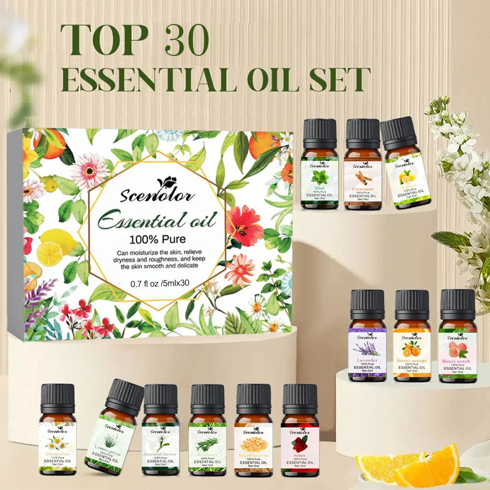 30-piece natural essential oils set – 100% pure therapeutic grade

Essential oils gift set for aromatherapy, massage, and self-care

Compact 10ml plant-based essential oils for home and wellness
